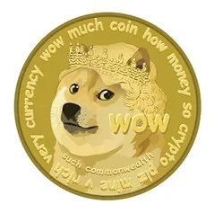 much wow 문구와 시바견 그림이 그려진 도지코인 이미지 — 인터넷 밈에서 출발한 대표 밈코인을 상징하는 이미지